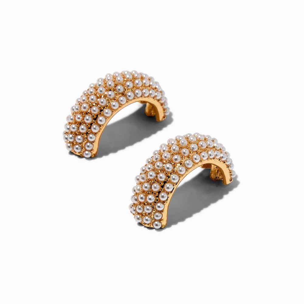 Elegant Gold and Pearl Crecent Women's Earrings NWOT